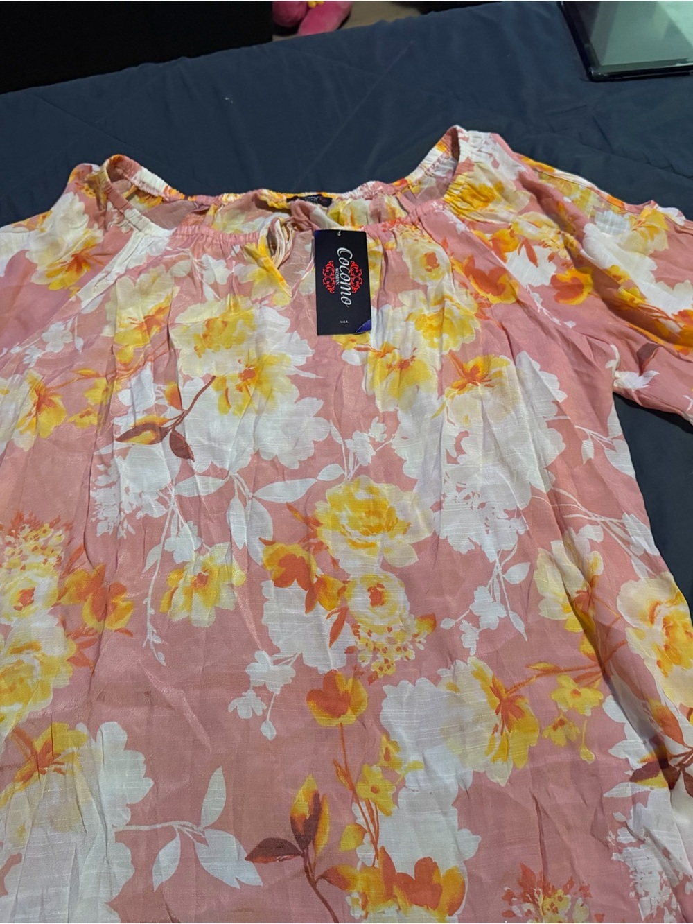 Cocomo Pink Floral Off-Shoulder Tunic with Yellow Accents